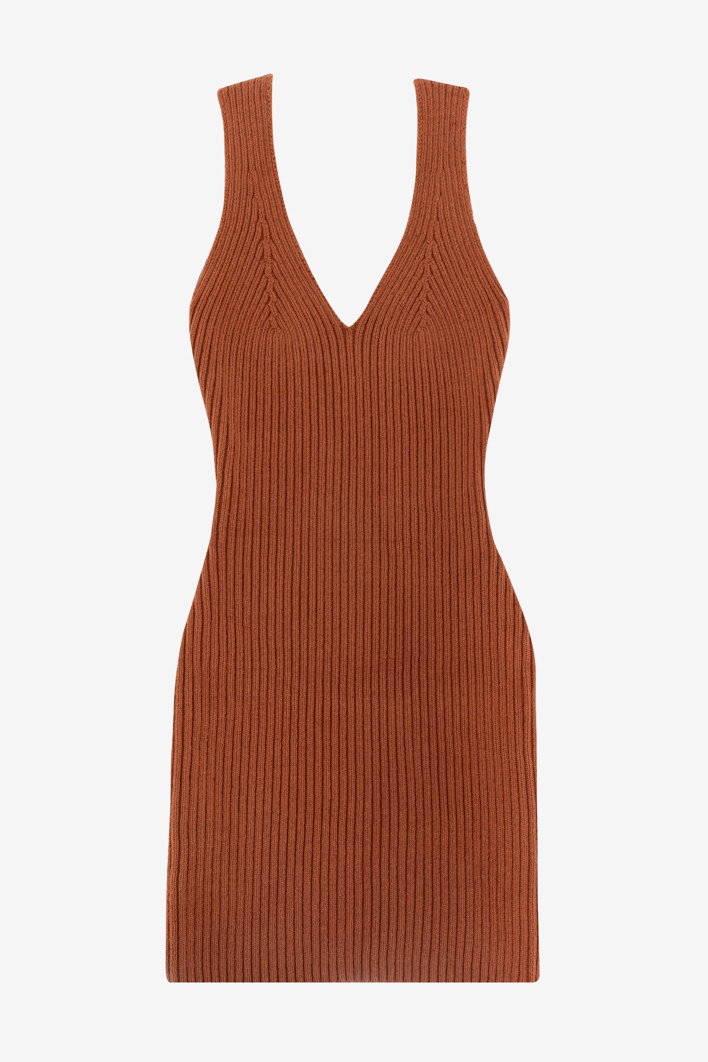 RFK226 - Ultra Heavy Knit Ribbed V Neck Dress