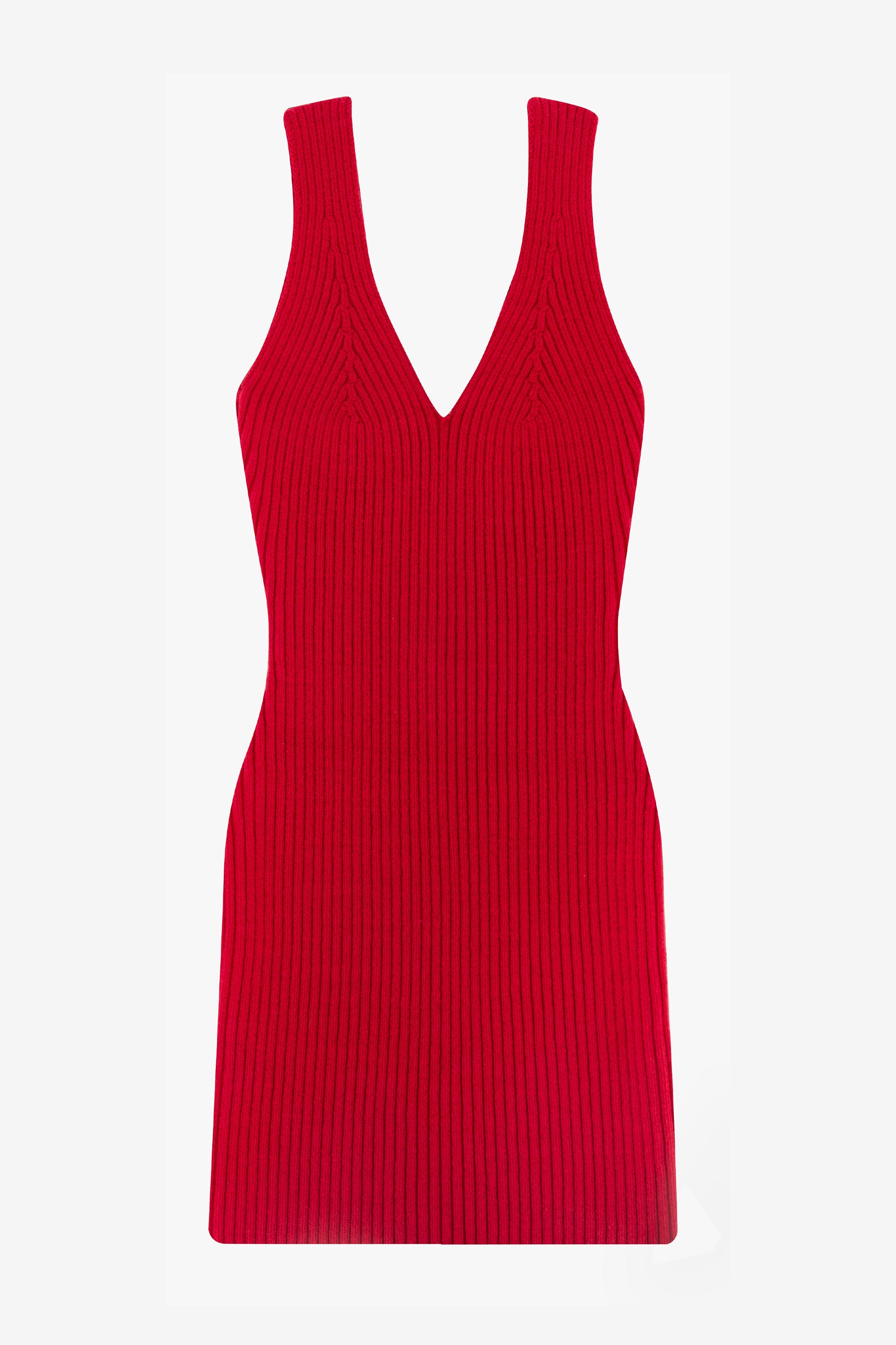 RFK226 - Ultra Heavy Knit Ribbed V Neck Dress
