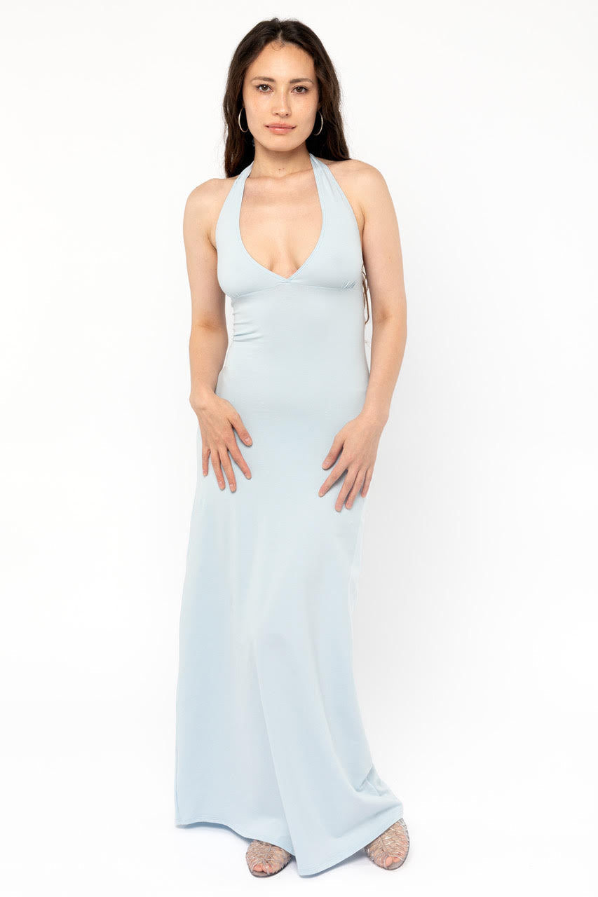 8374 - Cotton Spandex Halter Maxi Dress